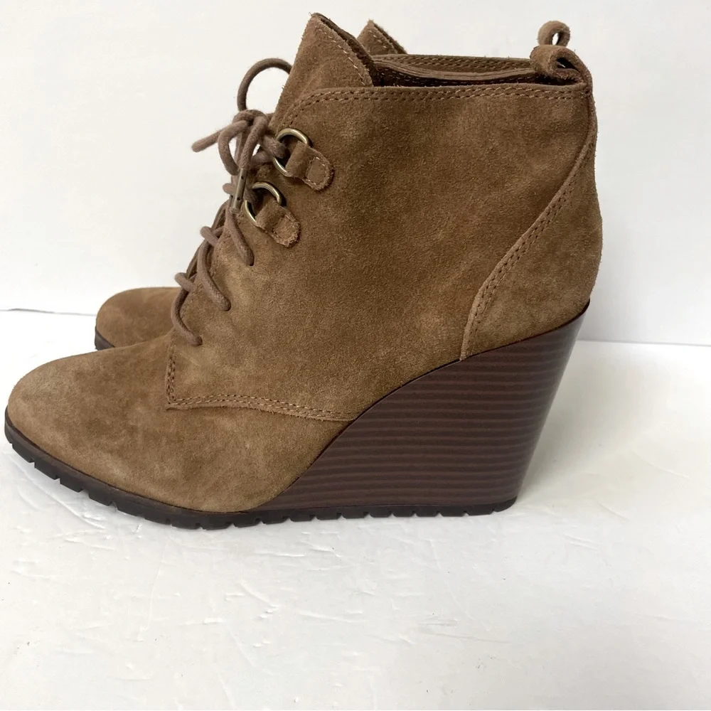 Anthropologie Splendid Paris Brown Suede Wedge Lace-Up Ankle Booties Size 9